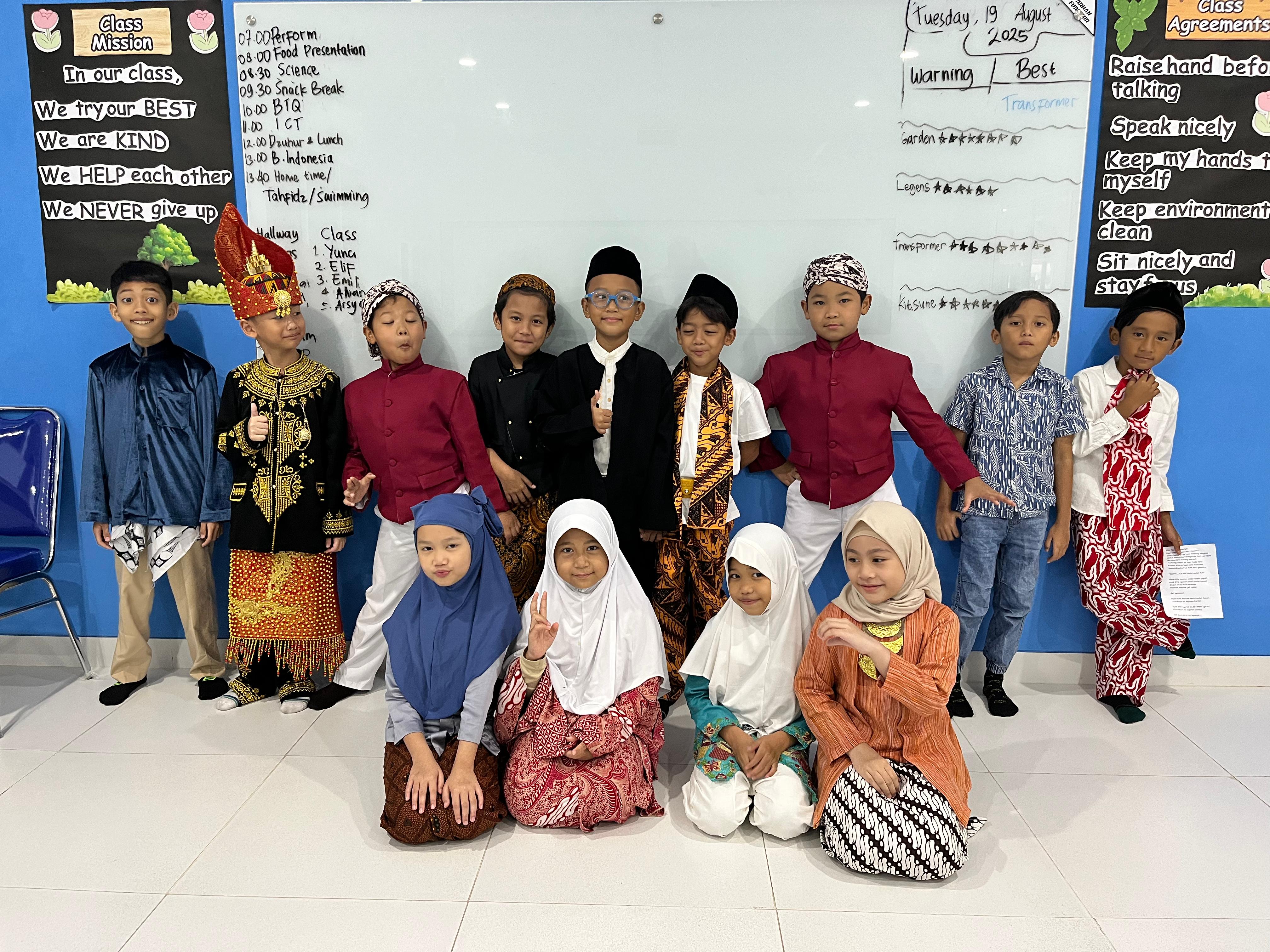 Students dressed in traditional Indonesian costumes for Culture Day
