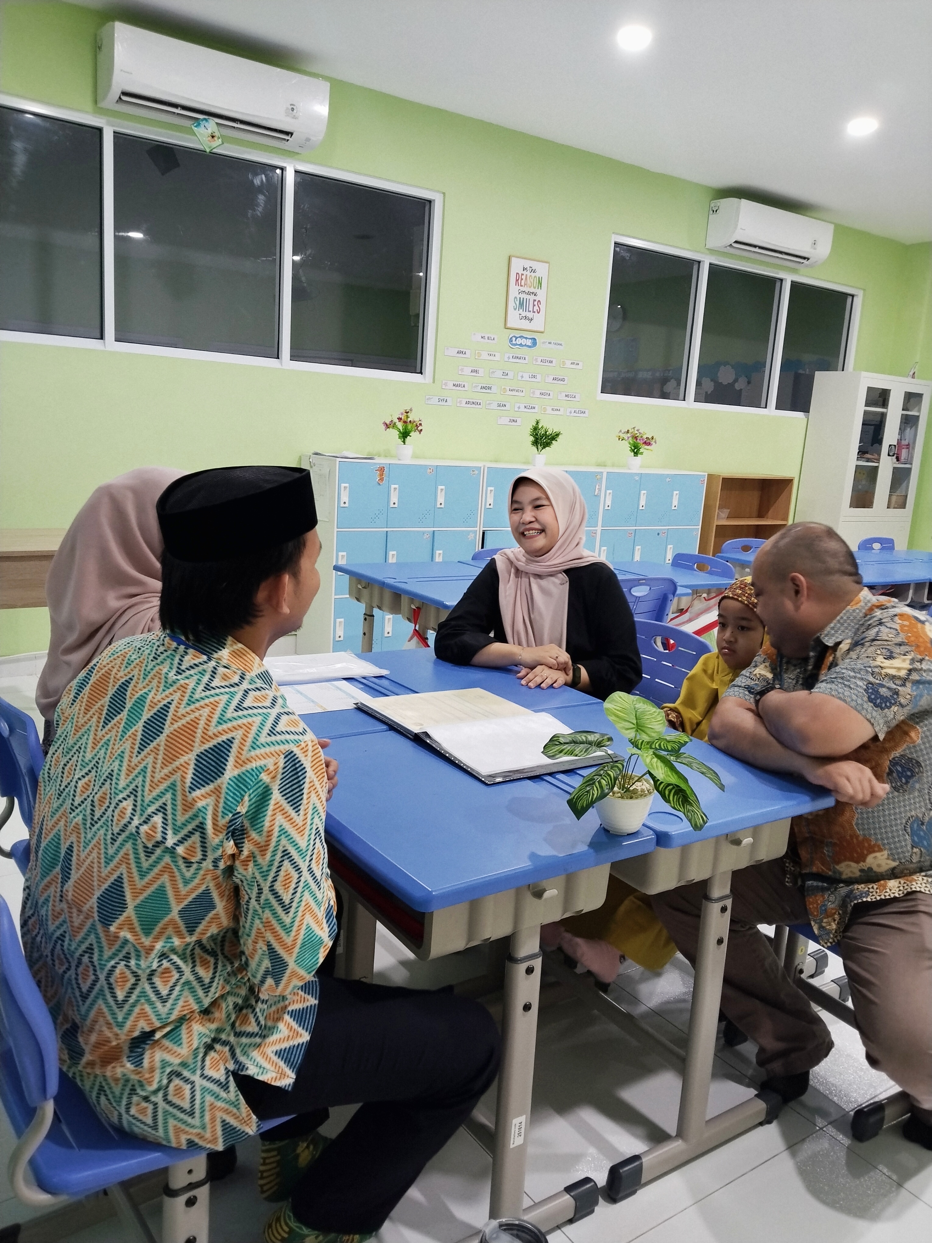 Staff meeting with a new family during an enrollment interview